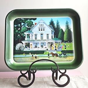 Vintage 2000 Martha Leone Metal Tray "Summer On The Porch" Victorian Scene